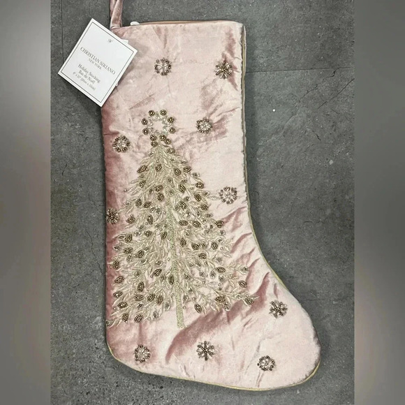 Christian Siriano Other - Christian Siriano Blush Velvet Holiday Stocking with Beaded Tree Design